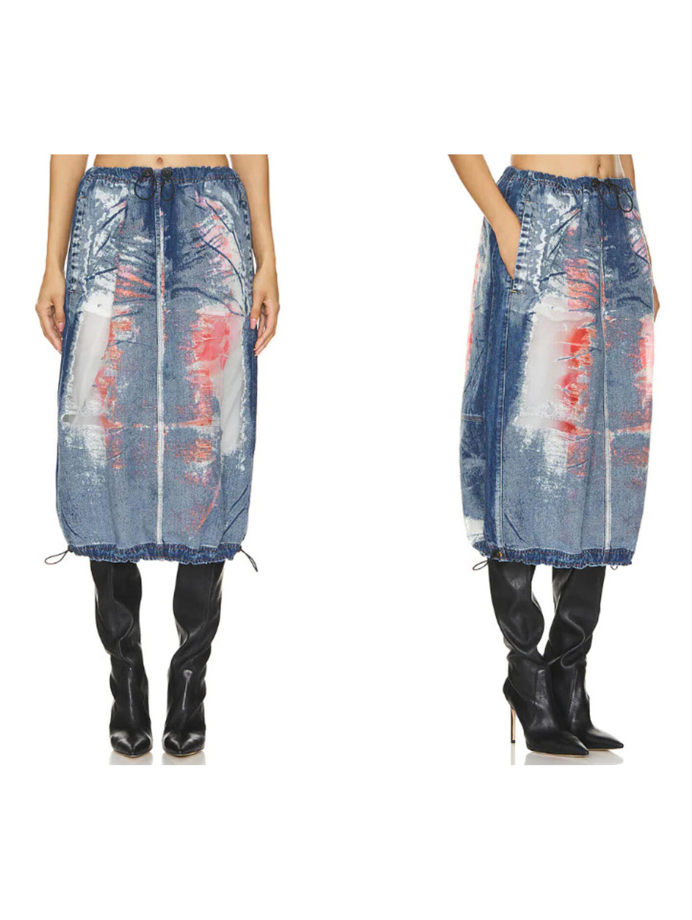Diesel Mirtow Skirt Denim Fabric With Distressed Panels Size 26 $1150msrp New